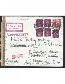 Carta aérea Portugal censura militar II Guerra Mundial redireccionada Otros Europa - 1931 a 1950.