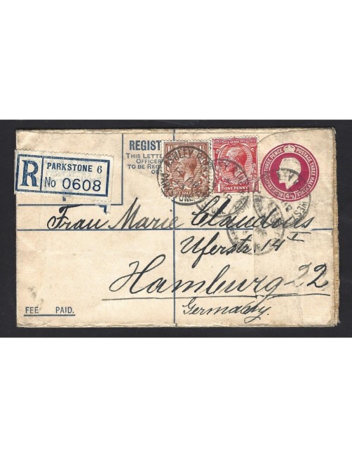Sobre entero postal certificado Gran Bretaña Gran Bretaña - 1900 a 1930. Sobre entero postal certificado Gran Bretaña Gran Bretaña - 1900 a 1930.