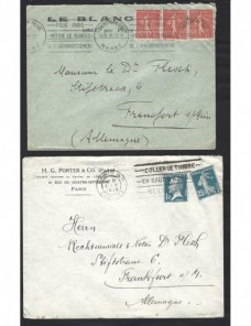 Dos cartas de Francia matasellos de rodillo Francia - 1900 a 1930.