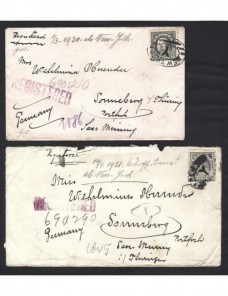 Dos cartas certificadas Estados Unidos EEUU - 1900 a 1930.