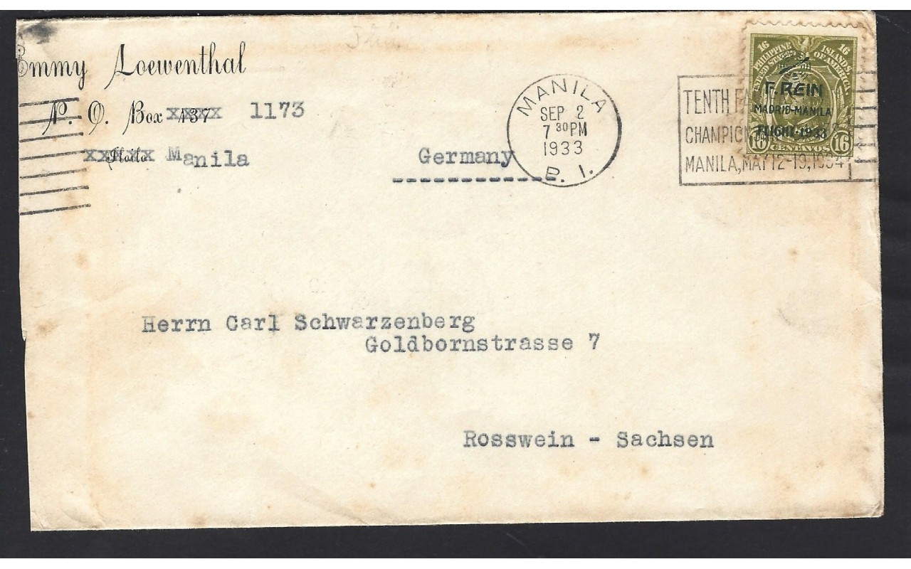 Carta Filipinas sello vuelo Madrid - Manila Colonias y posesiones - 1931 a 1950.