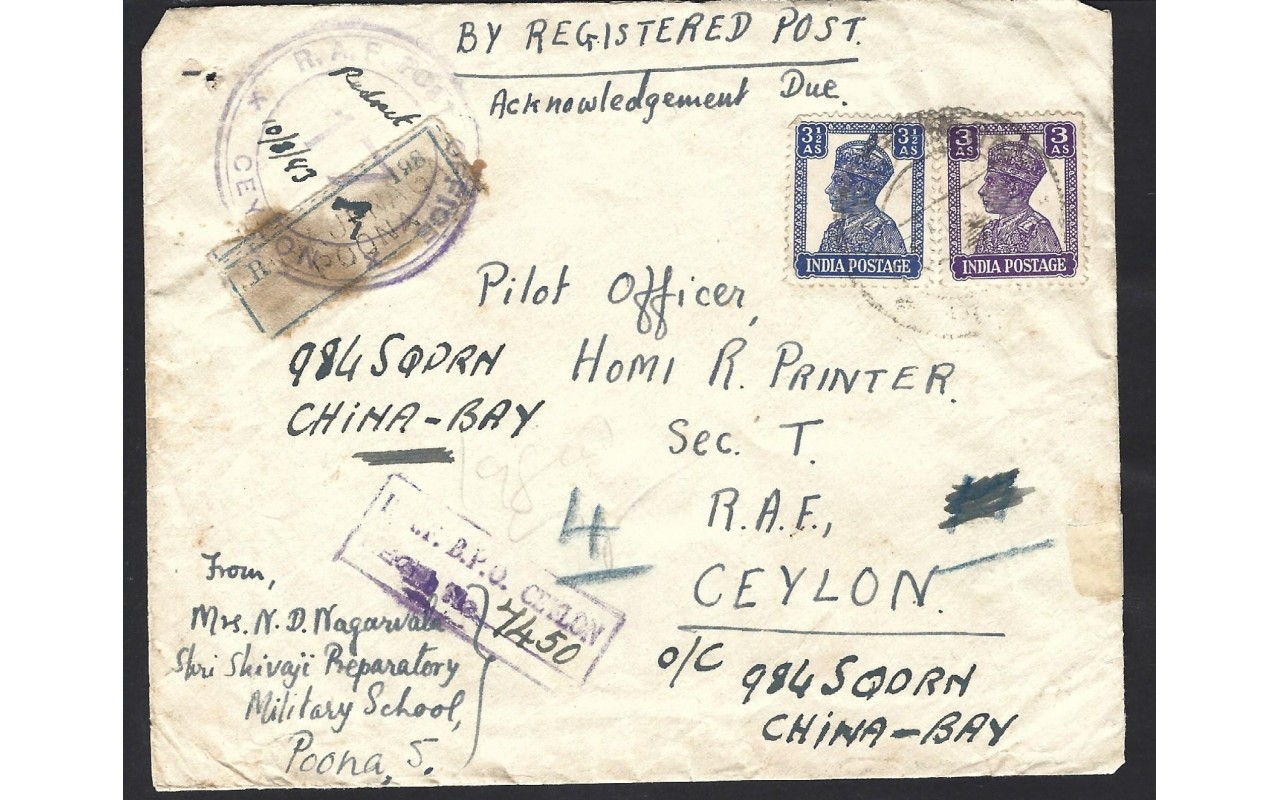 Carta india Británica censura R.A.F. II Guerra Mundial Bando Aliado - II Guerra Mundial.