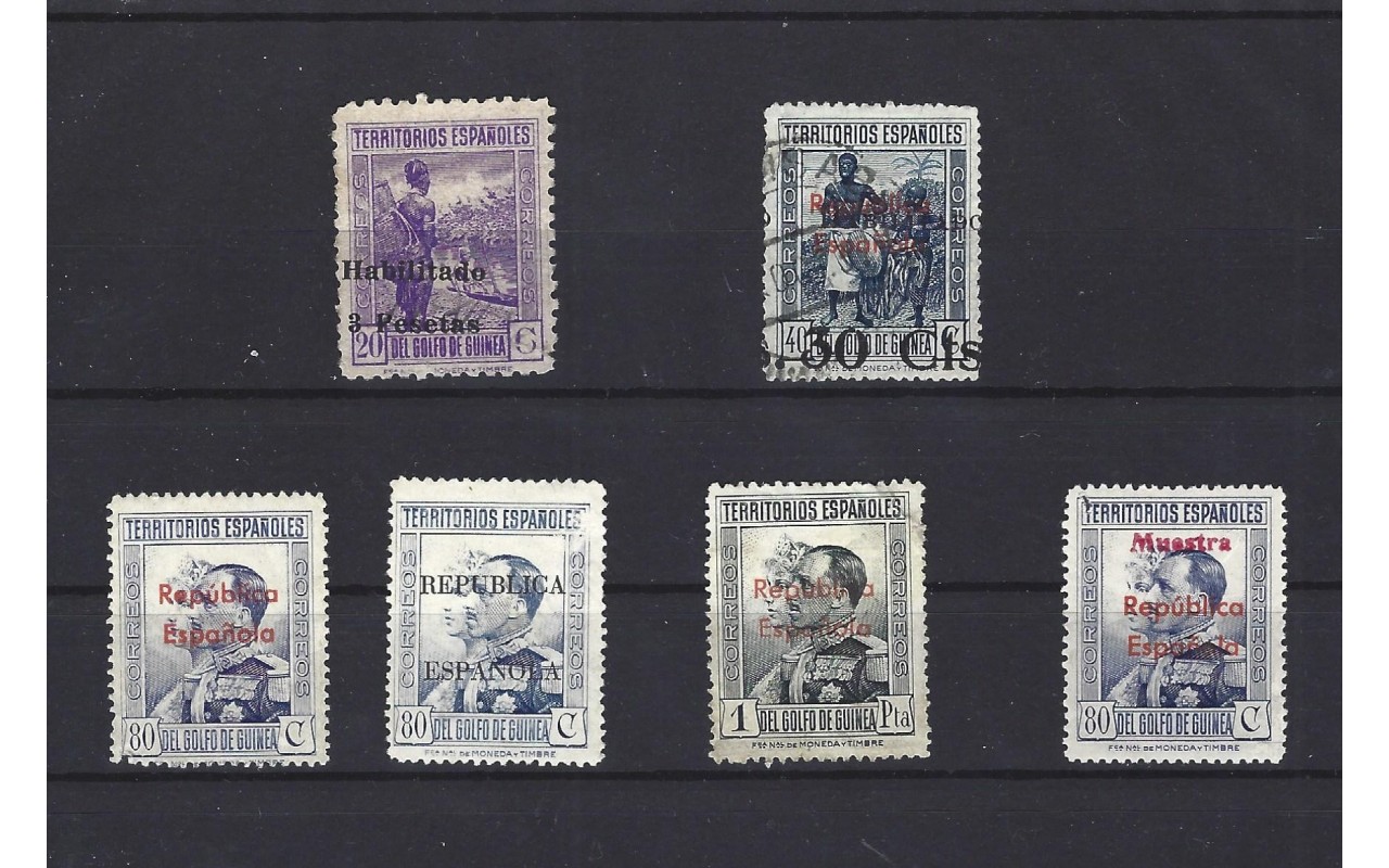 Lote de sellos Guinea Española II República habilitados y muestra Colonias y posesiones - 1931 a 1950.