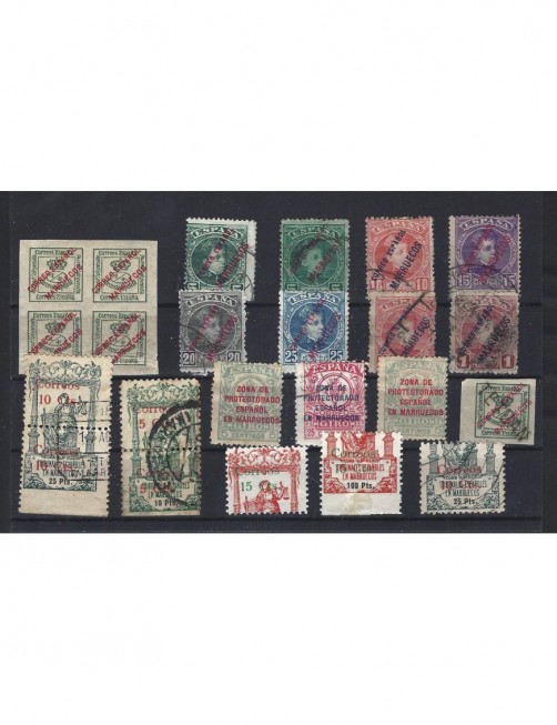 Lote de sellos Marruecos Español habilitaciones diversas Colonias y posesiones - 1900 a 1930.