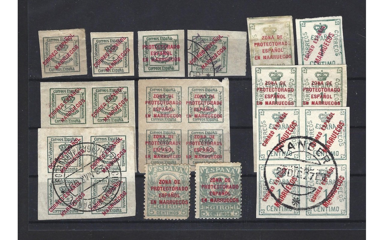 Lotes de sellos de impresos Marruecos Español y Tánger Colonias y posesiones - 1900 a 1930.