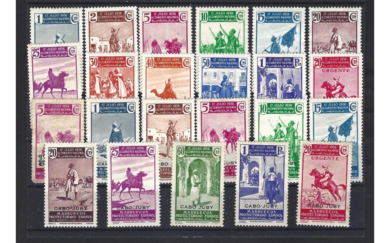 Lote de sellos Marruecos Español serie Alzamiento Nacional Colonias y posesiones - 1931 a 1950.