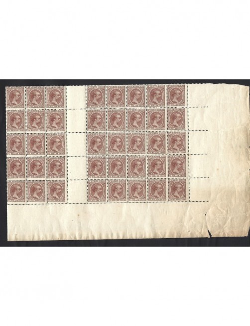 Gran bloque de sellos Puerto Rico Alfonso XIII Colonias y posesiones - Siglo XIX.
