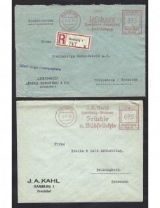 Dos cartas comerciales Alemania DT Reich  franqueo mecánico censura Alemania - 1931 a 1950.