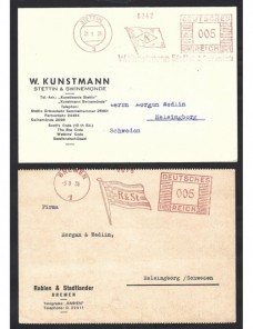 Dos tarjetas comerciales Alemania franqueo mecánico Alemania - 1931 a 1950.