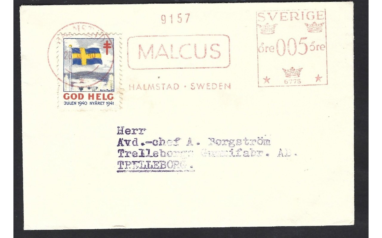 Carta comercial Suecia franqueo mecánico y viñeta benéfica Otros Europa - 1931 a 1950.
