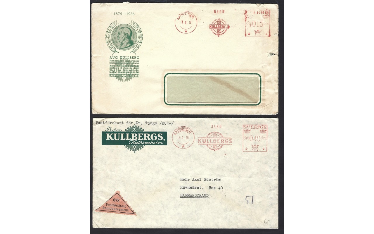 Lote de cartas comerciales Suecia franqueo mecánico Otros Europa - 1931 a 1950.
