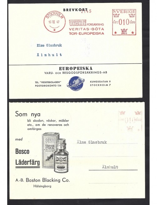 Lote de tarjetas comerciales ilustradas Suecia franqueo mecánico Otros Europa - 1931 a 1950.