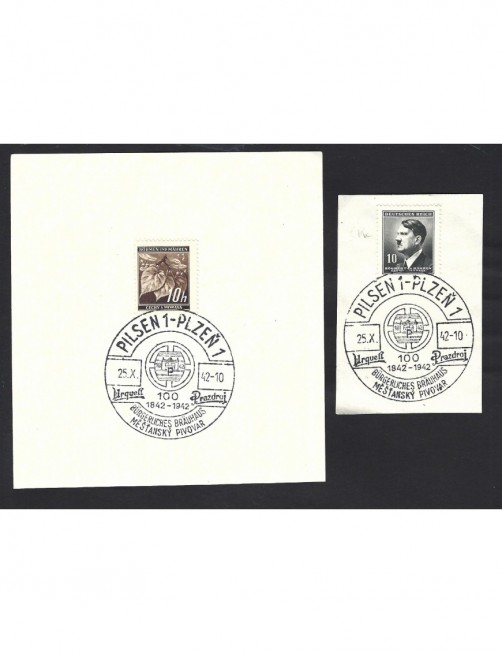 Lote temático. Tema cerveza. Dos matasellos Bohemia Moravia Pilsen Matasellos y franqueos mecánicos. Lote temático. Tema cerveza. Dos matasellos Bohemia Moravia Pilsen Matasellos y franqueos mecánicos.