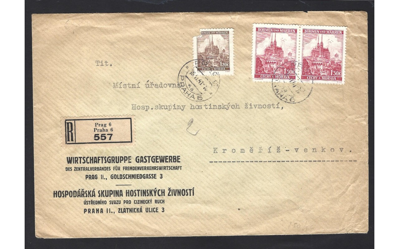Carta certificada de Bohemia Moravia ocupación Alemania Colonias y posesiones - 1931 a 1950.