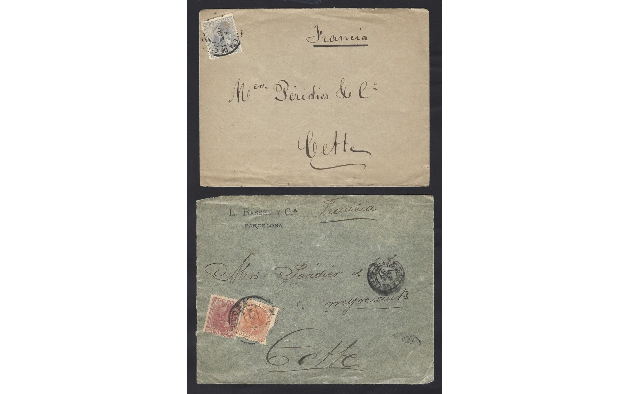 Dos cartas España Alfonso XII destino a Francia España - Siglo XIX.