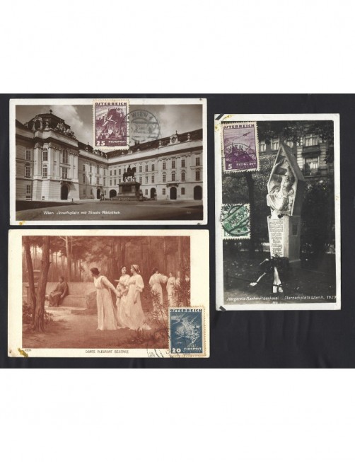 Lote de tres tarjetas postales ilustradas Austria franqueos aéreos Otros Europa - 1931 a 1950. Lote de tres tarjetas postales ilustradas Austria franqueos aéreos Otros Europa - 1931 a 1950.