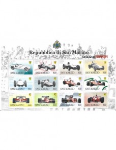Lote temático. Tema automóviles. Minipliego de San Marino coches de carreras Ferrari Sellos.