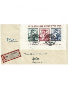 Carta certificada Alemania bizona hoja bloque Feria de Hannover 1949 Alemania - 1931 a 1950.