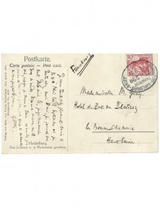 Tarjeta postal ilustrada Alemania Imperio matasellos ambulante ferroviario Alemania - 1900 a 1930.