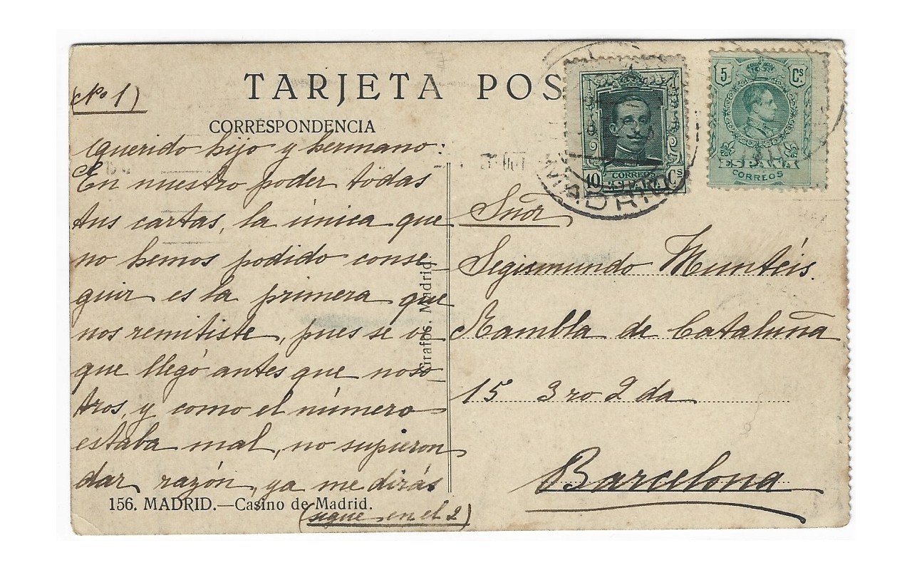 Tarjeta postal ilustrada España Alfonso XIII Madrid España - 1900 a 1930.