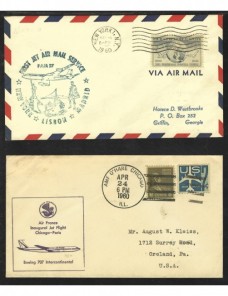 Tres cartas EE. UU. aéreas marca primer vuelo internacional EEUU - Desde 1950.
