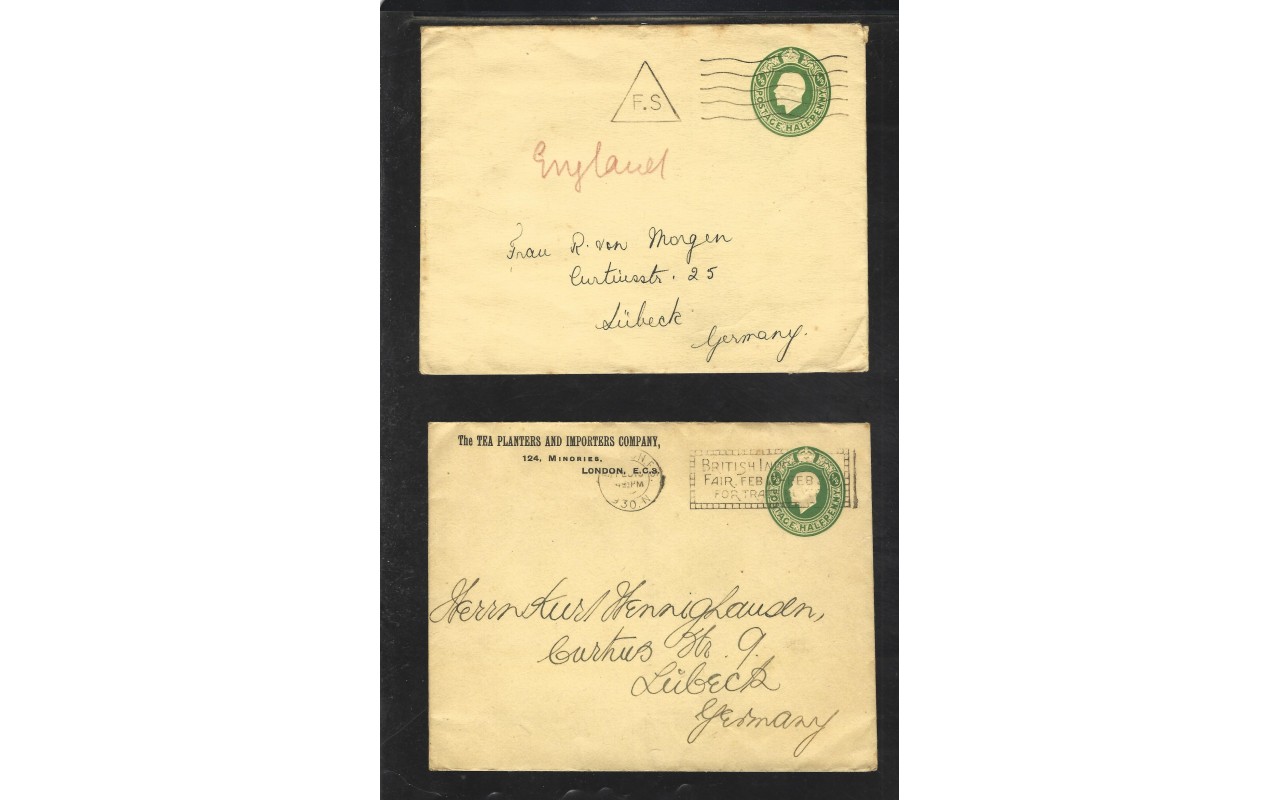 Dos sobres entero postal Gran Bretaña matasellos especiales Gran Bretaña - 1900 a 1930.