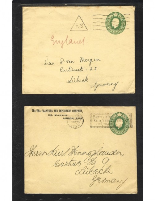 Dos sobres entero postal Gran Bretaña matasellos especiales Gran Bretaña - 1900 a 1930.