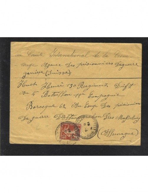 Carta Francia vía Cruz Roja I Guerra Mundial Prisioneros de guerra - I Guerra Mundial.