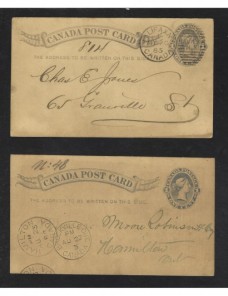 Dos tarjetas entero postales Canadá Otros Mundial - Siglo XIX.