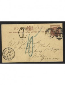 Tarjeta entero postal Gran Bretaña marca de tasa Gran Bretaña - Siglo XIX.