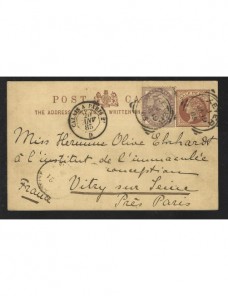 Tarjeta entero postal Gran Bretaña marca de ambulante ferroviario Gran Bretaña - Siglo XIX.