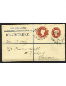 Sobre entero postal certificado Gran Bretaña iniciativa privada Gran Bretaña - Siglo XIX.
