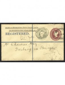 Sobre entero postal certificado Gran Bretaña iniciativa privada Gran Bretaña - Siglo XIX.
