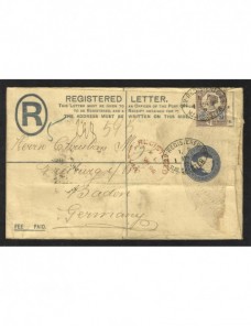 Sobre entero postal certificado Gran Bretaña  Gran Bretaña - Siglo XIX.