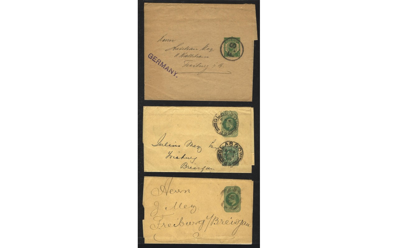 Tres fajas de impresos entero postales Gran Bretaña Gran Bretaña - 1900 a 1930.