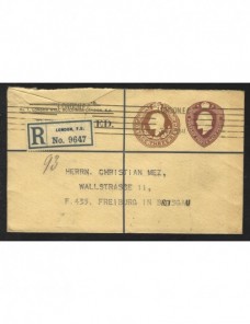 Sobre entero postal certificado Gran Bretaña  Gran Bretaña - 1900 a 1930.