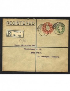 Sobre entero postal certificado Gran Bretaña  Gran Bretaña - 1900 a 1930.