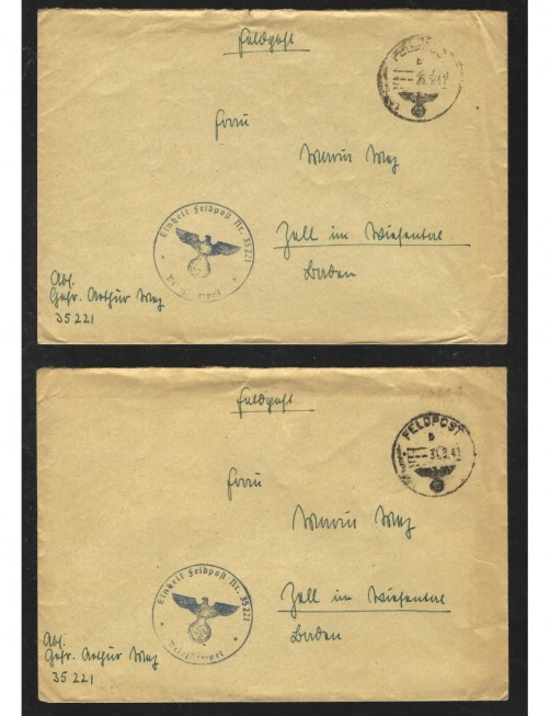 Dos cartas correo de campaña Alemania II Guerra Mundial Potencias del eje - II  Guerra Mundial.