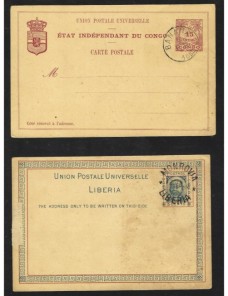 Dos tarjetas entero postales Liberia y Congo Otros Mundial - Siglo XIX.