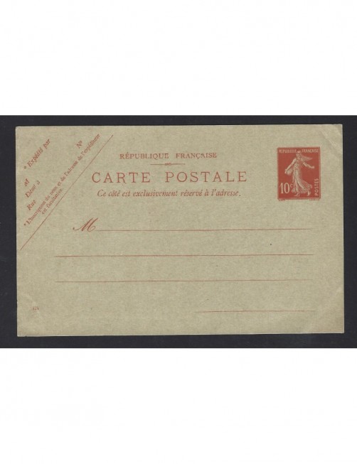 Tarjeta entero postal Francia nueva Francia - 1900 a 1930.