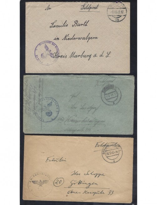 Tres cartas correo de campaña Alemania II Guerra Mundial Potencias del eje  - II Guerra Mundial.