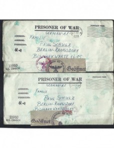 Dos cartas prisioneros de guerra Estados Unidos II G.M. censura doble Prisioneros de guerra - II Guerra Mundial.