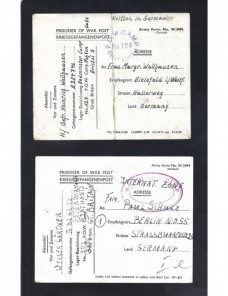 Dos tarjetas prisioneros II Guerra  Mundial  Gran Bretaña censura Prisioneros de guerra - II Guerra Mundial.