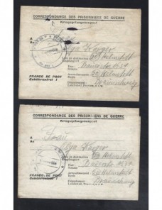 Tres cartas prisioneros de II Guerra Mundial Francia censura Prisioneros de guerra - II Guerra Mundial.