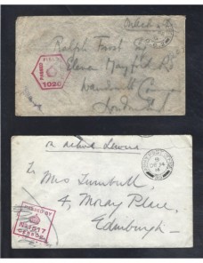 Dos cartas correo de campaña Gran Bretaña I Guerra Mundial censura Bando Aliado - I Guerra Mundial.