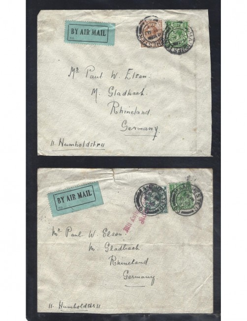 Dos cartas correo aéreo Gran Bretaña Jorge V Gran Bretaña - 1900 a 1930.