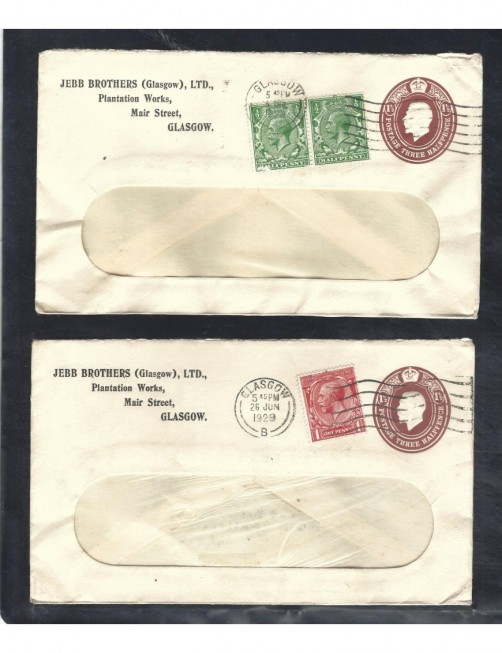 Tres sobres entero postales comerciales Gran Bretaña Jorge V Gran Bretaña - 1900 a 1930.