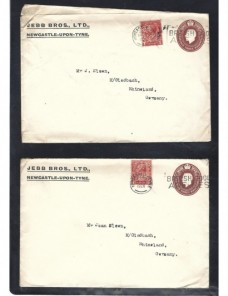 Dos sobres entero postales comerciales Gran Bretaña Jorge V taladros Gran Bretaña - 1900 a 1930.