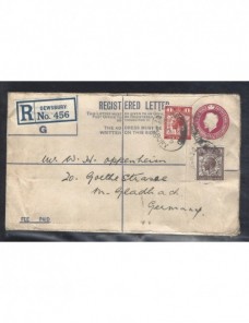 Sobre entero postal certificado Gran Bretaña Jorge V Gran Bretaña - 1900 a 1930.