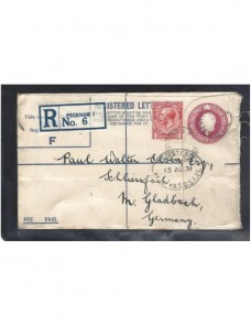 Sobre entero postal certificado Gran Bretaña Jorge V Gran Bretaña - 1931 a 1950.